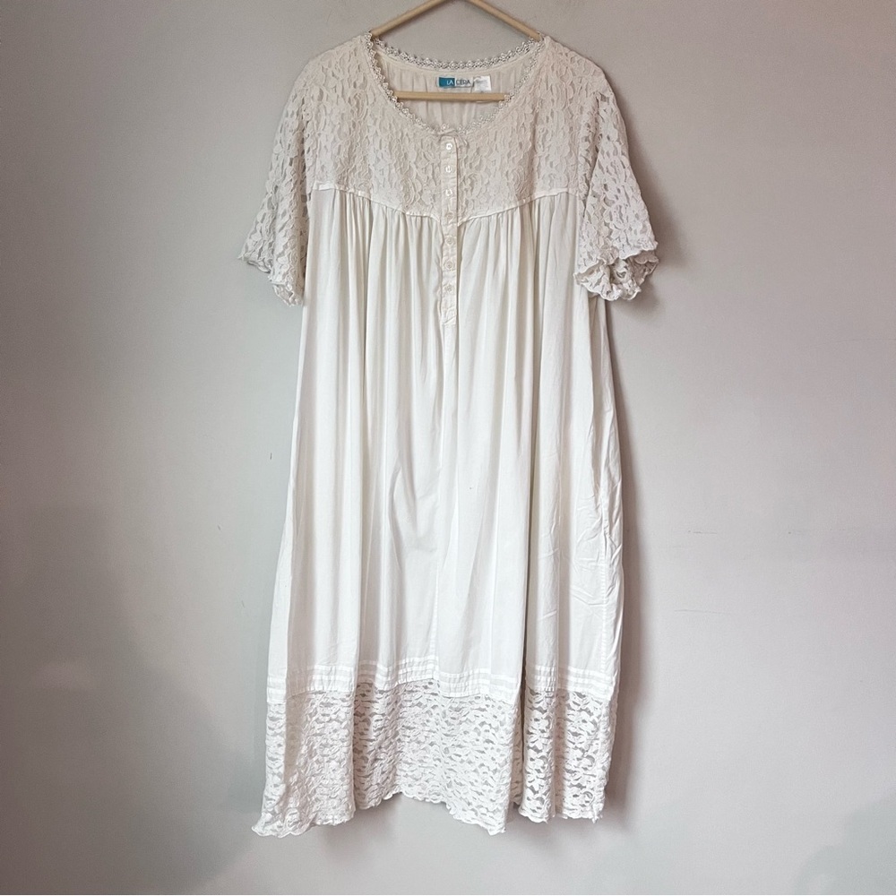 La Cera Plus Size 100% Cotton Lace Applique Gown Size 3XL Cottagecore